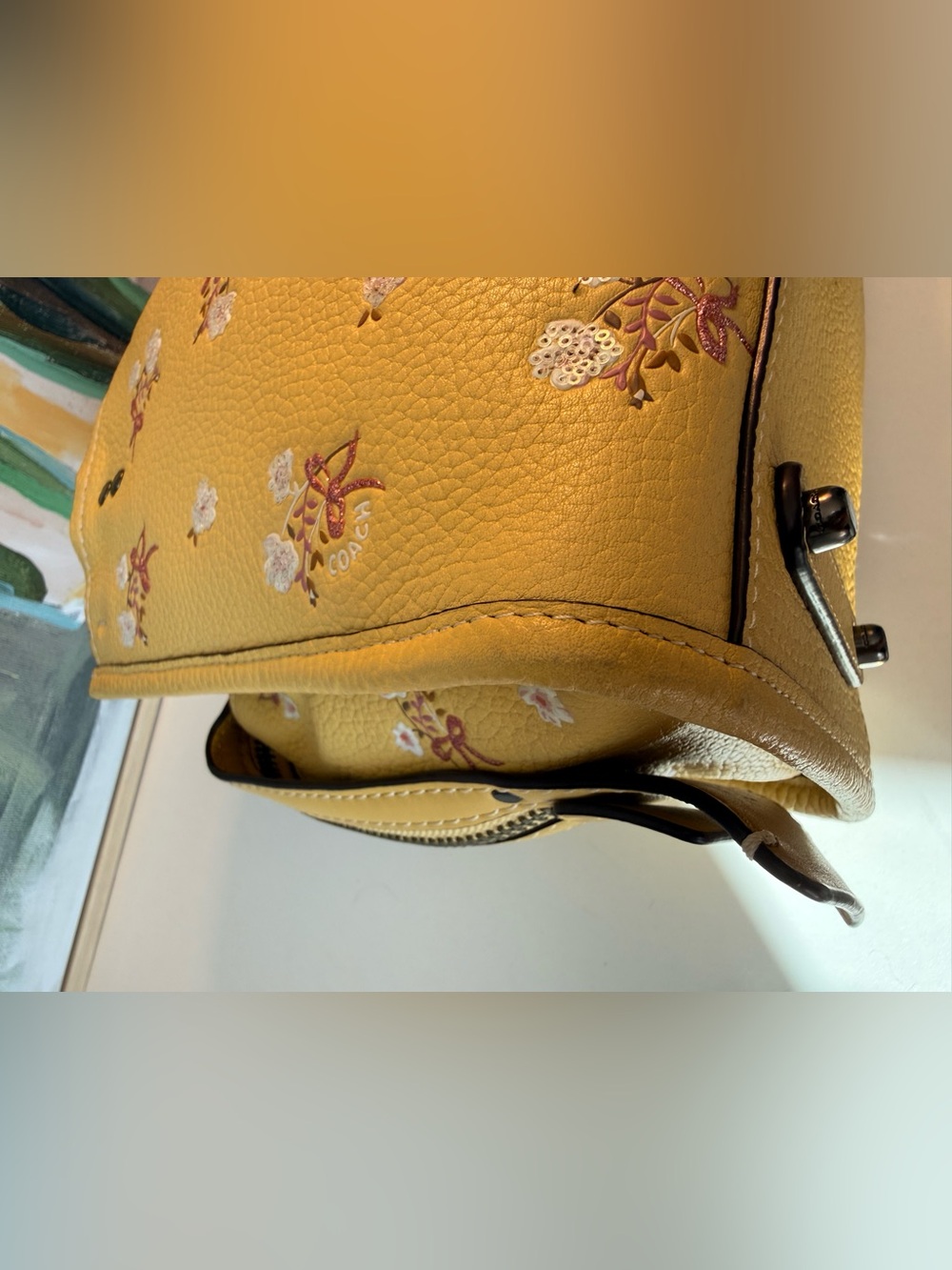Preowned Rare Coach 1941 Rogue 25 with Sequins Floral Bow Print Yellow - Picture 11 of 15